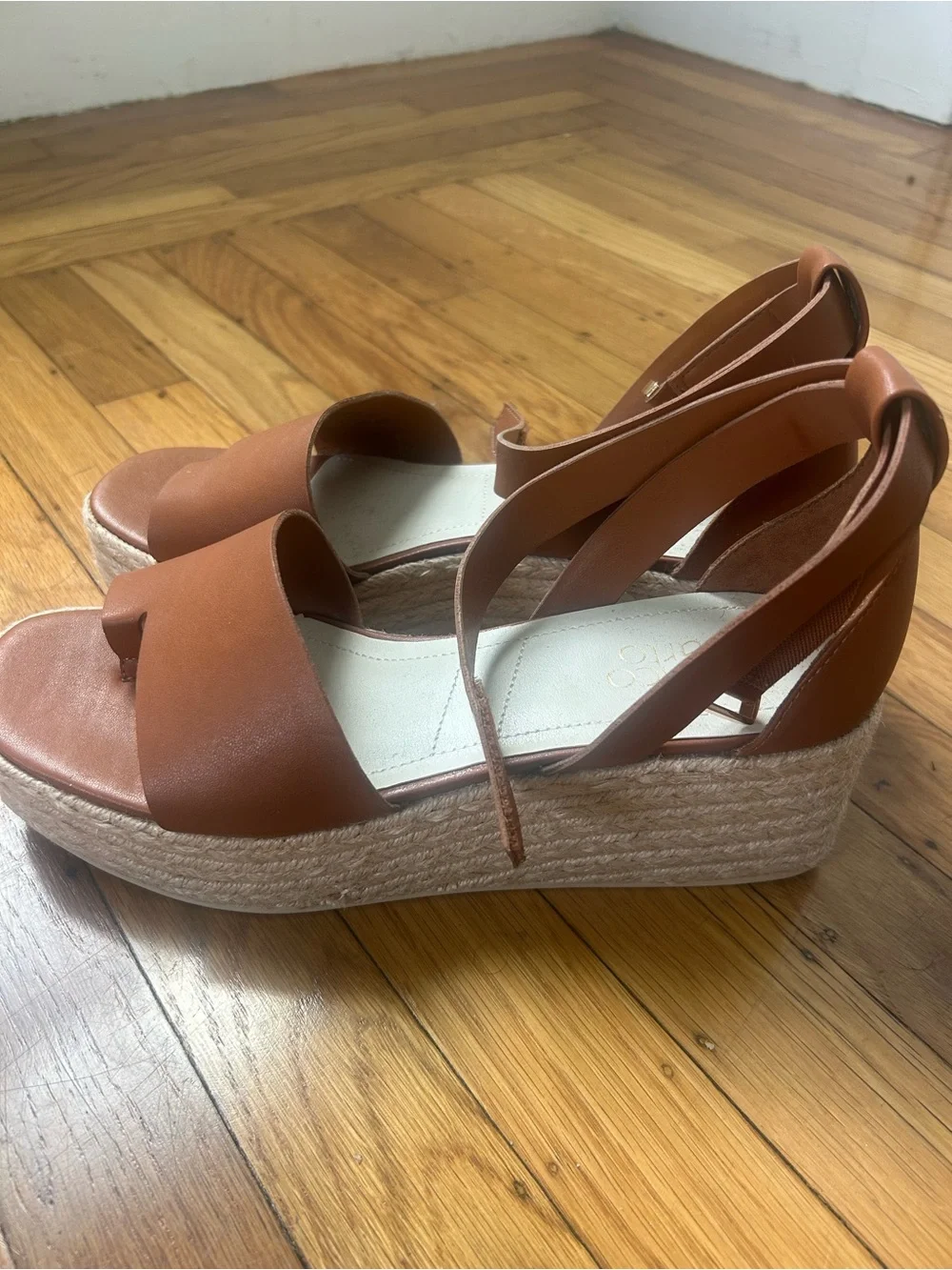 Franco Sarto Cognac Leather Espadrille Wedge Sandals